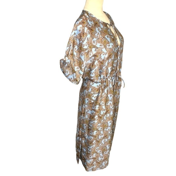 Mango Suit Blue Satin Shift Dress Paisley Print Short Sleeve Relax Pullover Sz 4 - Picture 4 of 14